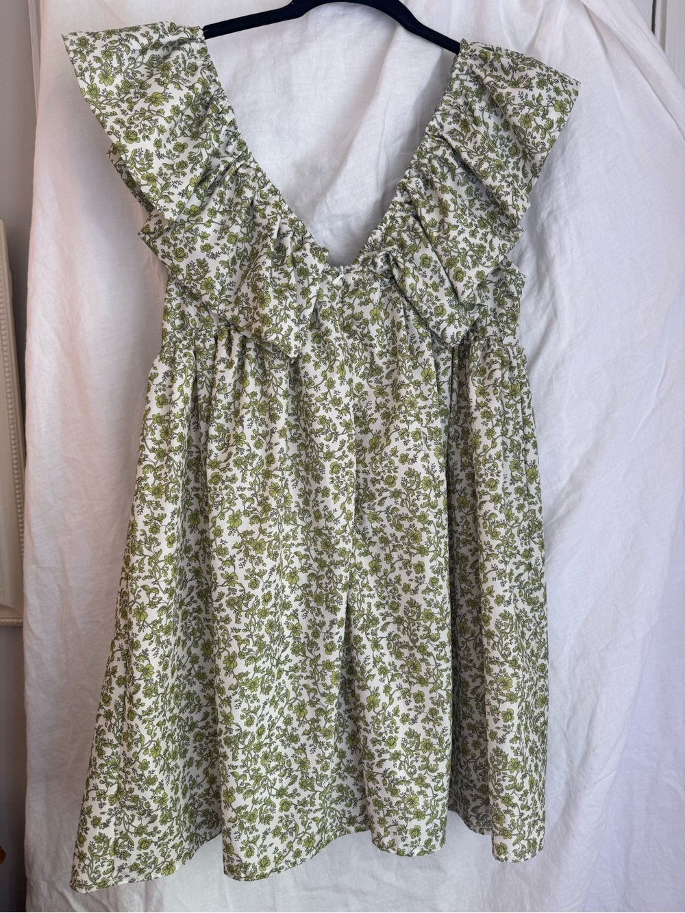 Olive Green Floral Ruffle Mini Dress with Front Tie - Picture 3 of 14